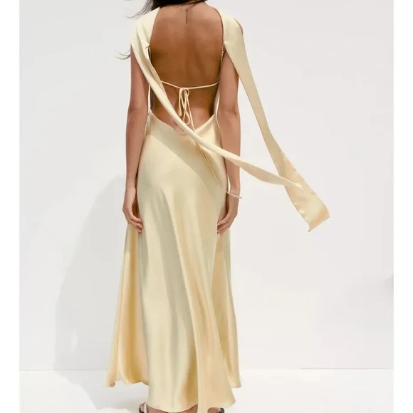 Zara butter yellow SATIN EFFECT FOULARD DRESS - Picture 9 of 14